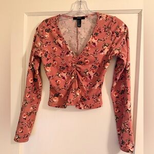 Forever 21 Pink Floral Ruched Crop Top